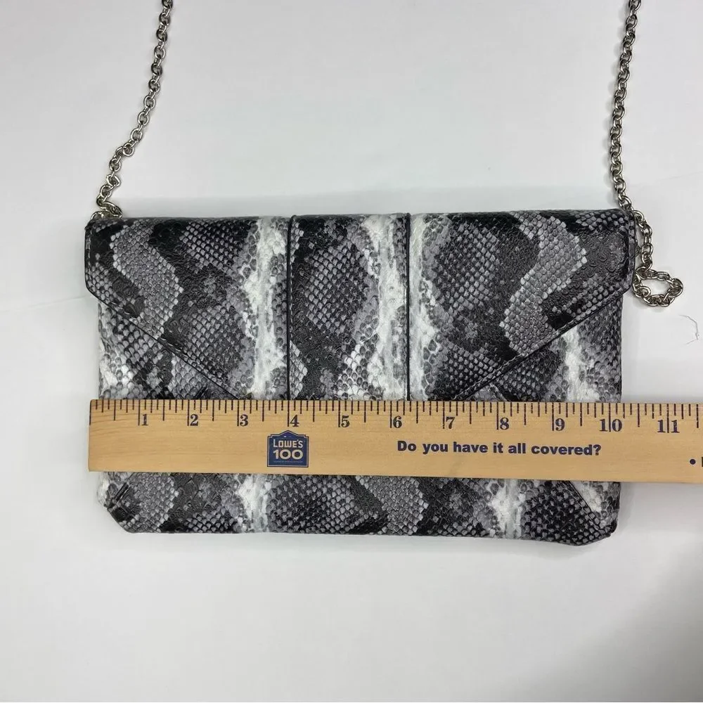 INC Faux Snakeskin Crossbody Clutch Black White
